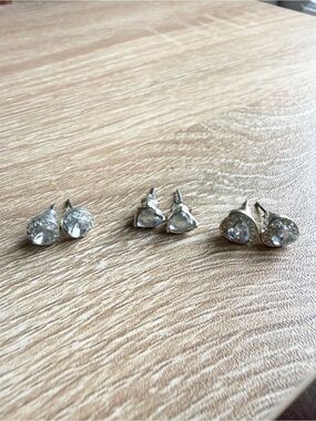 Clear Crystal Stud Earrings - Set of 3